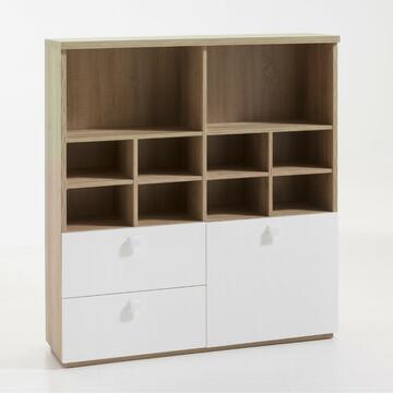 Libreria moderna per ufficio 1 anta + 2 cassetti in finitura legno rovere bianco