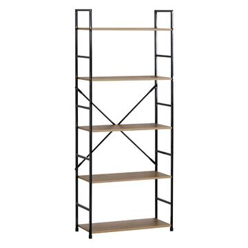 Libreria Moderna Amany con 5 Scaffali - 59x24 h144 cm - Rovere/Nero - per Soggiorno, Ufficio, Studio Professionale