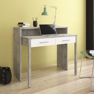 Scrivania Moderna Salvaspazio Moderna Hidden con Struttura Scorrevole a Scomparsa Bianco/Cemento Woodcon