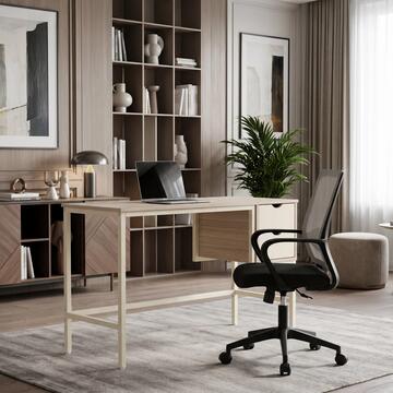 Scrivania Moderna Salvaspazio 120x48 h76 cm con Struttura in Metallo Verniciato Beige