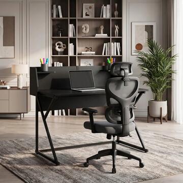 Scrivania Moderna Porta PC Nera 123x61,5 h101,5 cm con Struttura in Metallo Verniciato