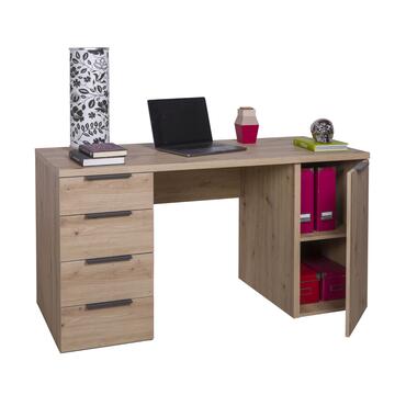 Scrivania 4 Cassetti + 1 Anta 146x76x60cm Legno Rovere Facile Artisan