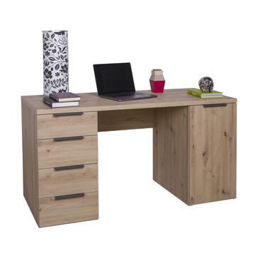 Scrivania 4 Cassetti + 1 Anta 146x76x60cm Legno Rovere Facile Artisan