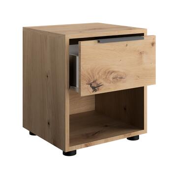 Comodino 1 Cassetto + 1 Vano in Laminato Rovere