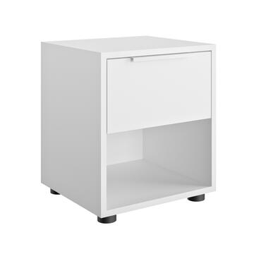 Comodino 1 Cassetto + 1 Vano in Laminato Bianco Lucido