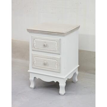 Comodino Calton in legno bianco e 2 cassetti 37x33,5x53