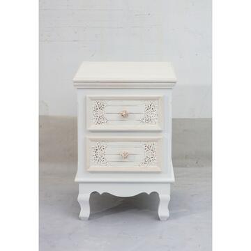 Comodino Vivian in legno bianco e 2 cassetti 37x33,5x53