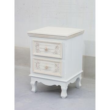 Comodino Vivian in legno bianco e 2 cassetti 37x33,5x53