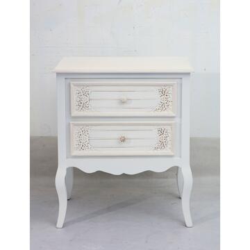 Comodino Vivian in legno bianco e 2 cassetti 60x36x70,5
