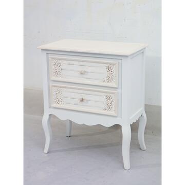 Comodino Vivian in legno bianco e 2 cassetti 60x36x70,5