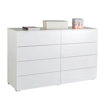 Comò/Cassettiera Moderna Privilegio - con 8 Cassetti - 140x44 h85 cm - Camera da Letto - Bianco Lucido - Made in Italy