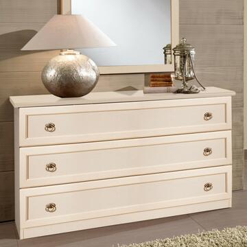 Comò classico Orchidea 3 cassetti in legno beige e maniglie in metallo