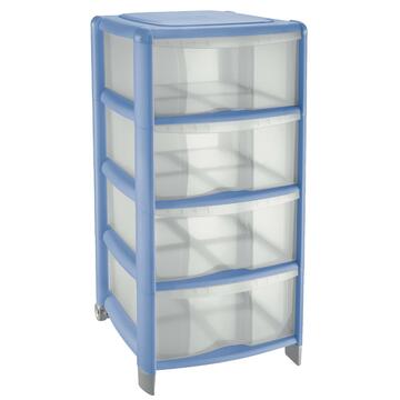 Cassettiera Bambù 4 cassetti in plastica trasparente e azzurro H60