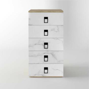 Cassettiera Cinquino in legno rovere e 5 cassetti in finitura marmo