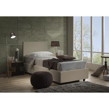 Letto singolo Facile in ecopelle grigio/beige con contenitore aperto