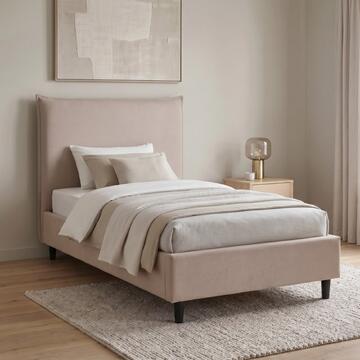 Letto Moderno Singolo 80x190 cm Beige Line in Tessuto Effetto Tramato
