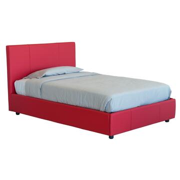 Letto 1 piazza e mezzo Yoko in ecopelle rossa con vano contenitore