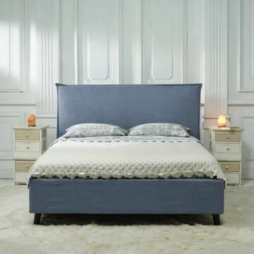 Letto Moderno da Una Piazza e Mezzo 120x190 cm Blu Line in Tessuto Effetto Tramato