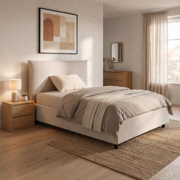 Letto Moderno da Una Piazza e Mezzo Line Beige 120x200 cm con Contenitore