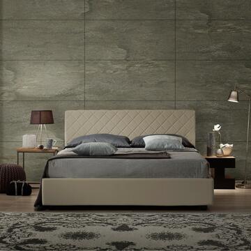 Letto matrimoniale con contenitore Facile in ecopelle beige