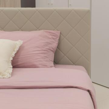 Letto matrimoniale con contenitore Facile in ecopelle beige