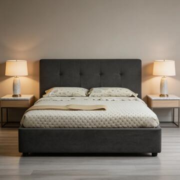 Letto Matrimoniale Moderno con Contenitore Antracite 160x200 cm Napoli con Testiera Trapuntata