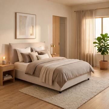 Letto Moderno Matrimoniale Line Beige 160x200 cm con Contenitore