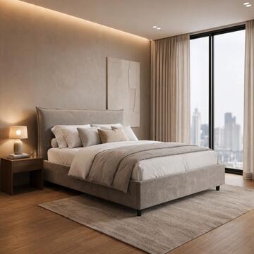 Letto Moderno Matrimoniale Line Grigio 160x200 cm con Contenitore