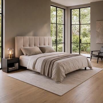 Letto Moderno Matrimoniale 160x190 cm Nello Beige con Testiera Trapuntata