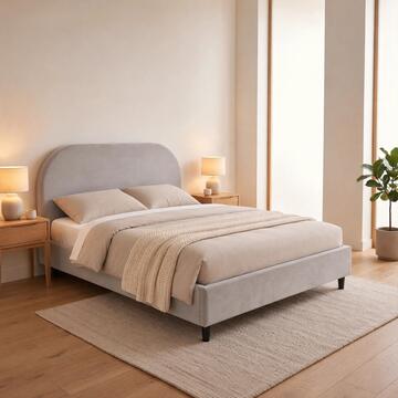 Letto Moderno Matrimoniale 160x190 cm Venus Grigio con Testiera Arcuata
