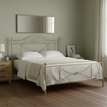 Letto Classico Matrimoniale Isabel in Ferro Battuto 160x190 cm - Avorio/Oro