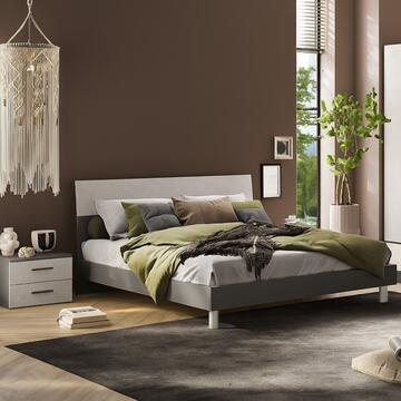 Camera da Letto Matrimoniale Luisella - Camera Completa - Grigio Spatolato/Cemento - con 2 Comodini, Comò, Armadio, Letto e Specchiera