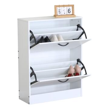 Scarpiera Moderna 2 Ribalte Bianca con Doppio Scoparto - 60x24 h81 cm - per Ingresso, Corridoio, Camera da Letto