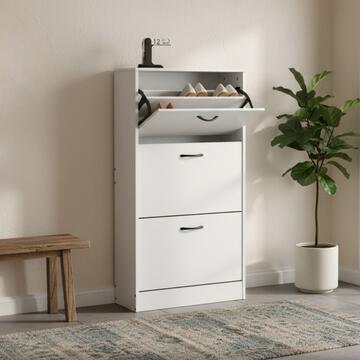 Scarpiera Moderna 3 Ribalte Bianca con Doppio Scoparto - 60x24 h116 cm - per Ingresso, Corridoio, Camera da Letto