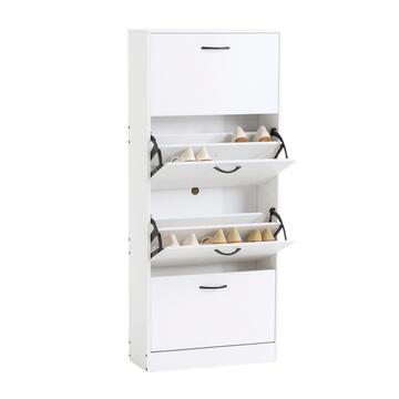 Scarpiera Moderna 4 Ribalte Bianca con Doppio Scoparto - 60x24 h150 cm - per Ingresso, Corridoio, Camera da Letto