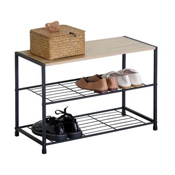 Scarpiera Moderna Salvaspazio Betz 63x30 h43 cm - Rovere/Nero - per Ingresso, Living, Ufficio, Camera da Letto