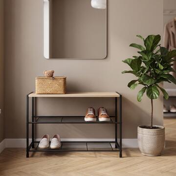 Scarpiera Moderna Salvaspazio Betz 63x30 h43 cm - Rovere/Nero - per Ingresso, Living, Ufficio, Camera da Letto