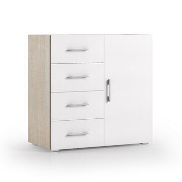 Cassettiera 4 cassetti + 1 anta Bianco/Rovere 90 X 41, altezza 87