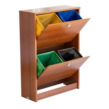 Mobile raccolta differenziata 4 sacchetti, in finitura legno ciliegio
