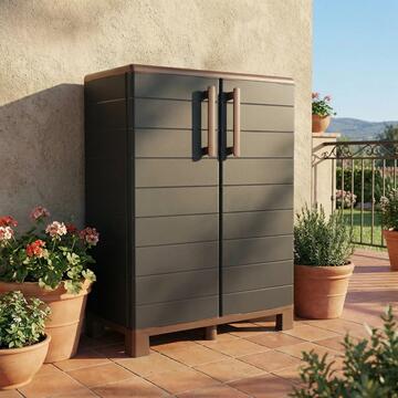 Mobile in Plastica Antracite 68x37 h90 cm con 2 Ante + Ripiano per Interno ed Esterno