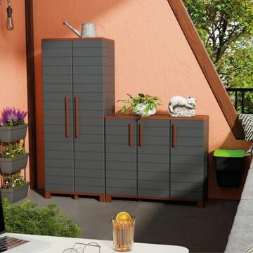 Mobile Armadio Tuttopiani in Plastica Antracite 68x37 h169 cm con 2 Ante + 3 Ripiani per Interno ed Esterno