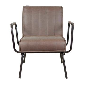 Poltrona Percy design vintage ecopelle con braccioli, marrone