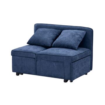 Poltrona Letto Modula Blu con Letto a Carrello Orizzontale, Seduta Alzabile e 2 Cuscini Sfoderabili, 101x70 h 78cm
