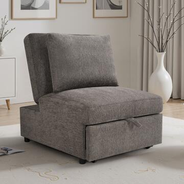 Poltrona Letto Tortora Velaria con Letto a Carrello, Schienale Reclinabile e Cuscino 81x99 h93 cm