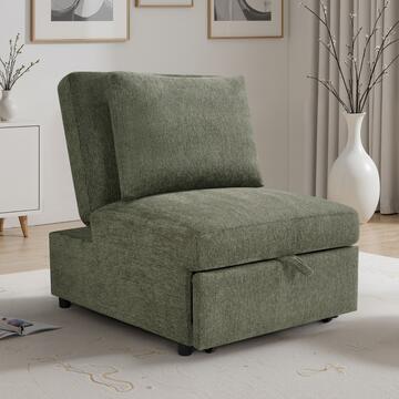 Poltrona Letto Verde Salvia Velaria con Letto a Carrello, Schienale Reclinabile e Cuscino 81x99 h93 cm