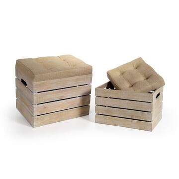 Coppia di Pouff Cassette Legno 46x34x4cm + 40x29x31cm - Marino fa Mercato