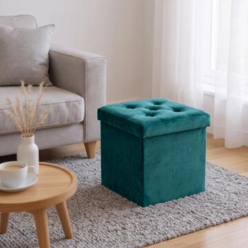 Pouff Contenitore Quadrato Velvy 38x38 h38 cm - Colori Assortiti Petrolio/Beige/Bourdeaux/Grigio