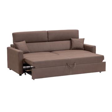 Divano a Letto 3 Posti Matrimoniale Biella 210x90 h 85cm in Ecopelle Made in Italy + 2 Cuscini - Marrone