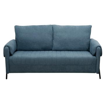 Divano 3 Posti Lineo Blu 164x76 h 89 cm in Tessuto Tramato Effetto Vellutato con Schienali Sfoderabili