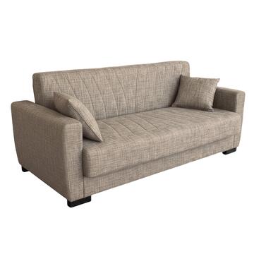 Divano Letto Sanem Beige/Grigio Click Clac 3 Posti - con 2 Cuscini Sfoderabili - Fibra di Poliestere con Trapuntatura - 215x82 h80 cm